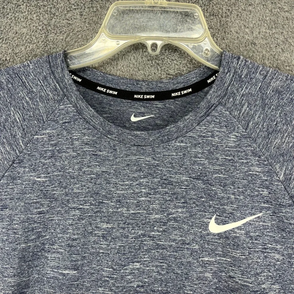 Nike Swim Shirt Mens Large Blue Dri-FIT Long Sleeve UPF 40+ Heathered Rash Guard